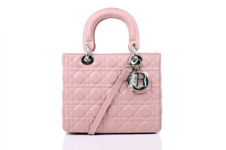 lady dior lambskin leather bag 6322 pink with silver hardware - Click Image to Close